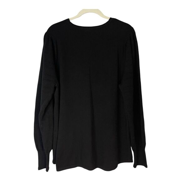 Chico’s 4 XXL Black Cashmere Blend V-Neck Sweater Balloon Sleeves Knit Top - Picture 2 of 9